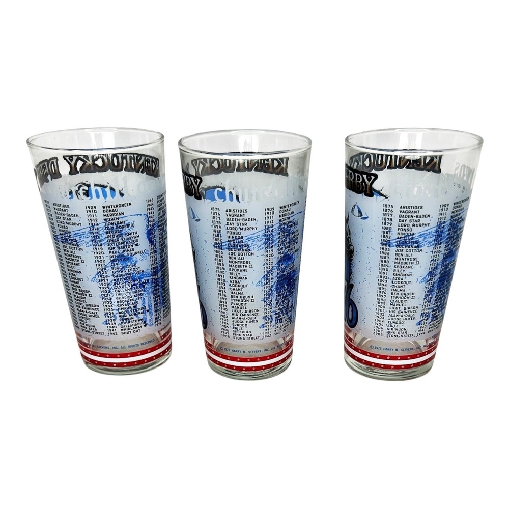 1976 Kentucky Derby Glasses Mint Julep Set of 3 Official Souvenir Harry Stevens - Picture 12 of 16